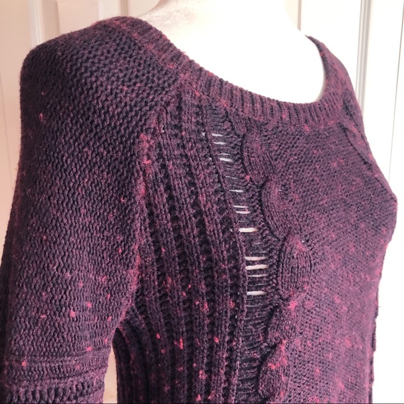 American Eagle Burgundy Open Stitch Wool Blend Sweater Small - Picture 3 of 15